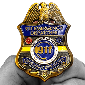 911 Emergency Dispatcher Fire Police EMT thin gold line Pin not a Challenge Coin CL10-04