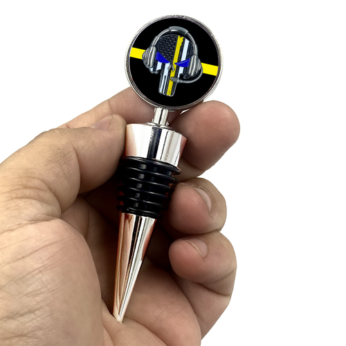 911 Dispatcher Skull Thin Gold Line Wine Stopper - www.ChallengeCoinCreations.com