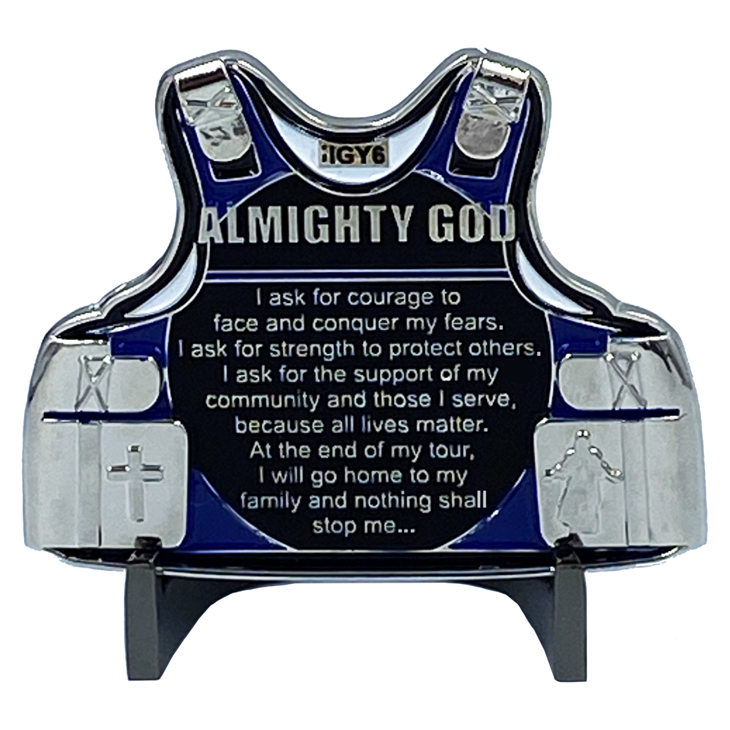 Police Officer's Prayer God Almighty Challenge Coin Thin Blue Line Tactical Body Armor DL7-13 - www.ChallengeCoinCreations.com