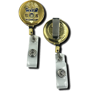 ATF Special Agent Gold Retractable ID reel metal ID card holder CL-005 ID-011B