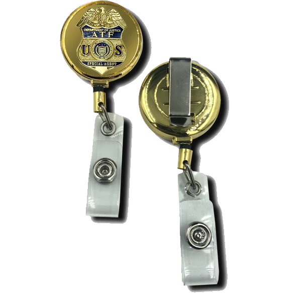 ATF Special Agent Gold Retractable ID reel metal ID card holder CL-005 ID-011B