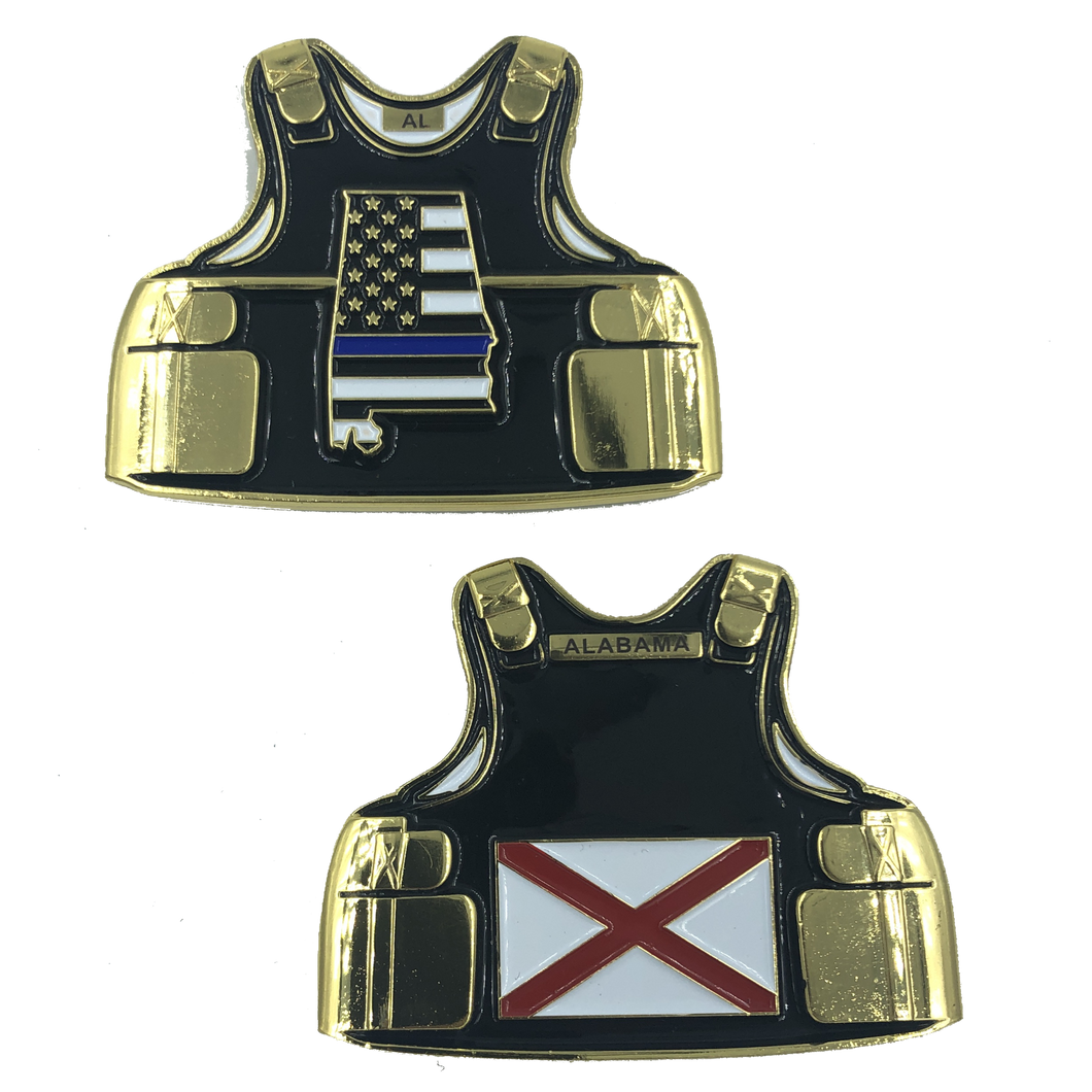 Alabama LEO Thin Blue Line Police Body Armor State Flag Challenge Coins D-002 - www.ChallengeCoinCreations.com