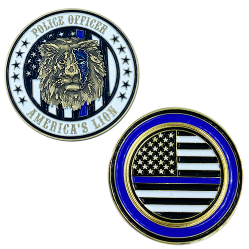 America's Lion Thin Blue Lion Police Challenge Coin National Law Enforcement Memorial BB-009 - www.ChallengeCoinCreations.com