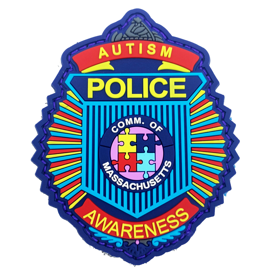 Massachusetts Clamshell Autism Awareness Month Officer Police Patch DL10-13 - www.ChallengeCoinCreations.com