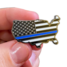 Thin Blue Line U.S. Map Pin with 2 pin posts and deluxe pin clasps Police Border Patrol Sheriff Security Marines Army P-011 - www.ChallengeCoinCreations.com