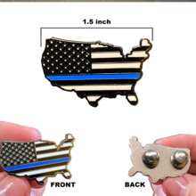 Load image into Gallery viewer, Thin Blue Line U.S. Map Pin with 2 pin posts and deluxe pin clasps Police Border Patrol Sheriff Security Marines Army P-011 - www.ChallengeCoinCreations.com