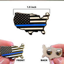 Thin Blue Line U.S. Map Pin with 2 pin posts and deluxe pin clasps Police Border Patrol Sheriff Security Marines Army P-011 - www.ChallengeCoinCreations.com