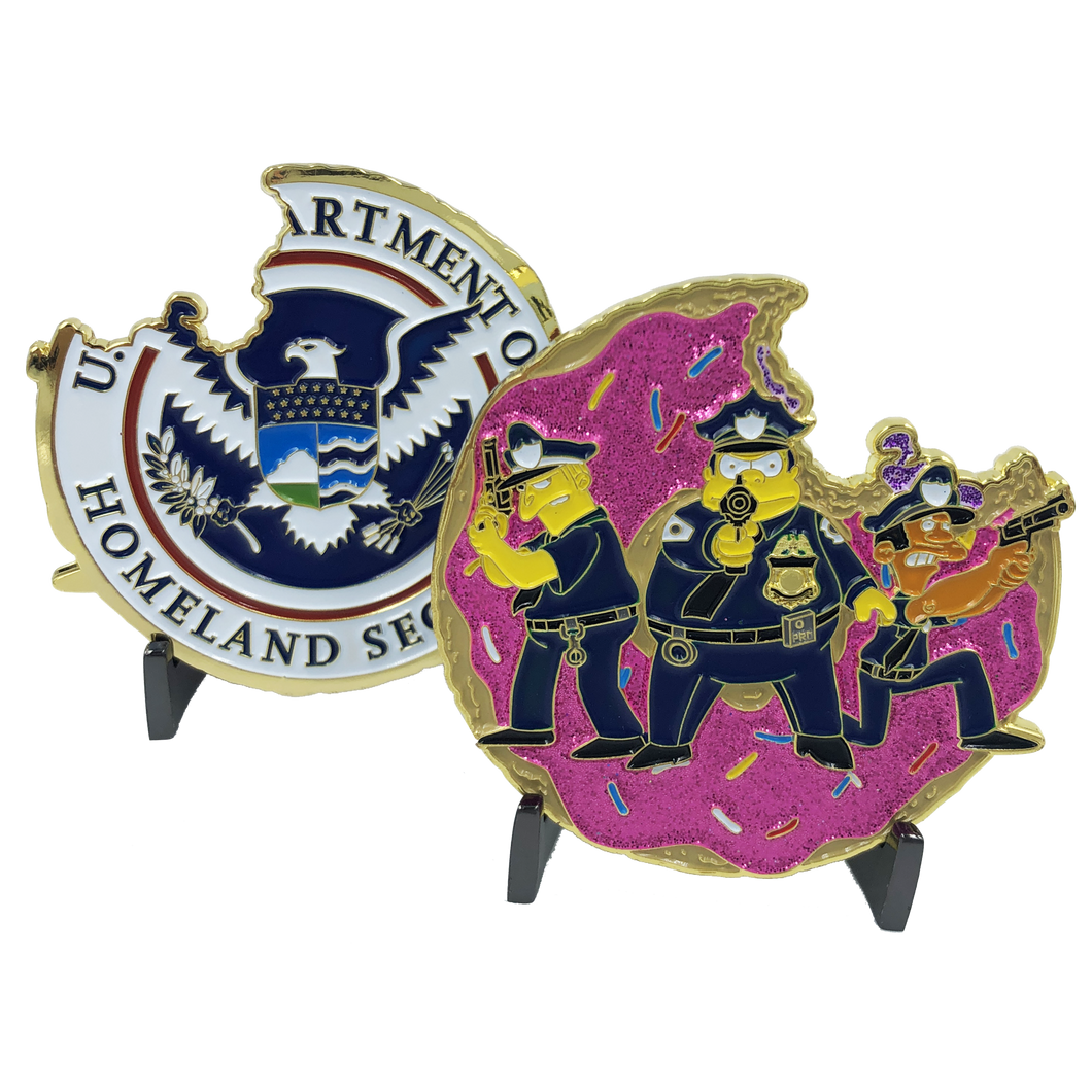 Police Task Force Simpsons inspired Donut Challenge Coin NYPD CBP FBI Task Force BLUE A-010 - www.ChallengeCoinCreations.com