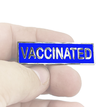 Load image into Gallery viewer, VACCINATED BLUE Commendation Bar Pin Pandemic Operation Warp Speed Police First Responder Nurse Doctor EMT Fire Fighter Military EL8-010 - www.ChallengeCoinCreations.com