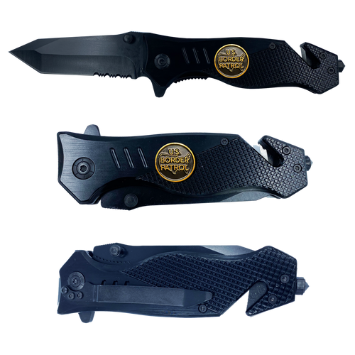 Border Patrol collectible BPA 3-in-1 Police Tactical Rescue Knife with Seatbelt Cutter, Steel Serrated Blade, Glass Breaker Patrol Agent CBP - www.ChallengeCoinCreations.com