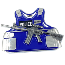 Load image into Gallery viewer, Boston Police Department M4 Body Armor 3D self standing BOSTON Police Department Challenge Coin thin blue line DL9-16 - www.ChallengeCoinCreations.com