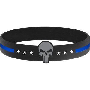 Thin Blue Line Skull Silicon Bracelet (BLUE) - www.ChallengeCoinCreations.com