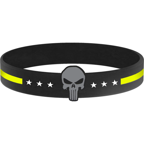 Thin Gold Line Skull Silicone Bracelet (YELLOW) Dispatcher, Emergency, 911 - www.ChallengeCoinCreations.com