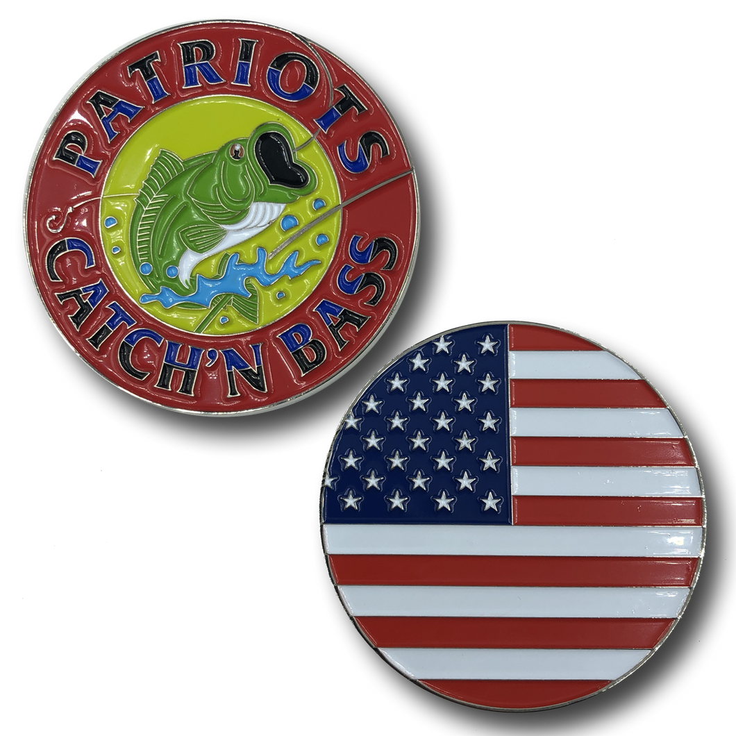 Largemouth Bass Fishing Angler Challenge Coin Patriots Catch'n Bass G-022 - www.ChallengeCoinCreations.com