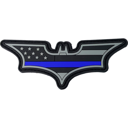 Batman inspired Thin Blue Line PVC Patch hook and loop back Police CL4-11 - www.ChallengeCoinCreations.com