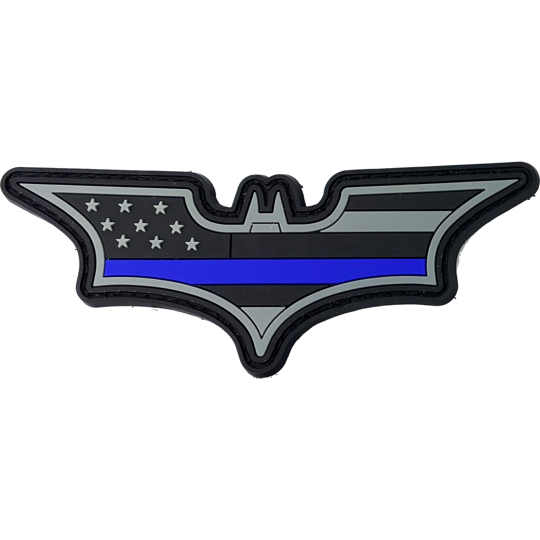 Batman inspired Thin Blue Line PVC Patch hook and loop back Police CL4-11 - www.ChallengeCoinCreations.com