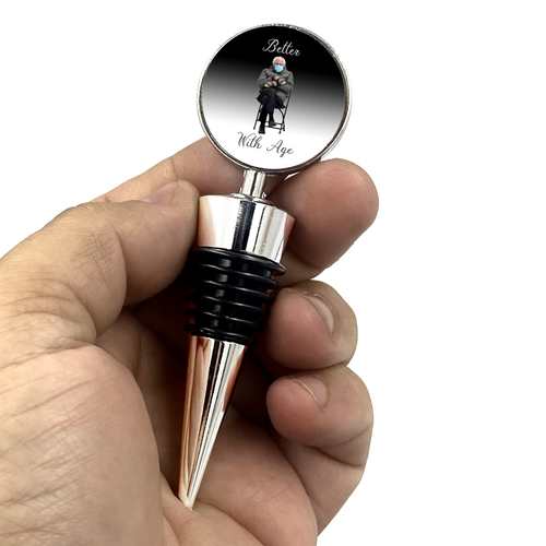Bernie Sanders Mittens inspired Wine Bottle Stopper - www.ChallengeCoinCreations.com