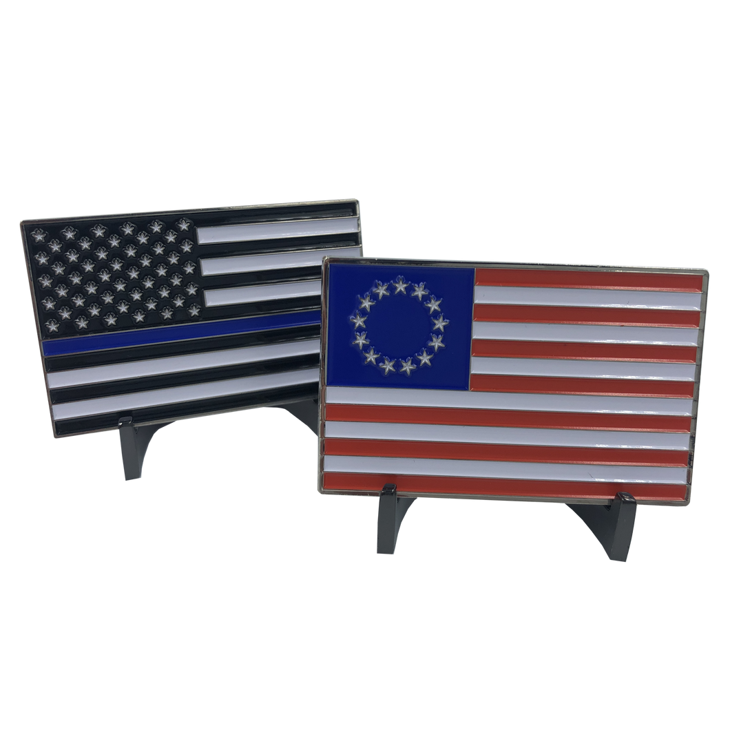 Betsy Ross Thin Blue Line Flag Police Sheriff CBP ATF fbi Secret Service Challenge Coin LL-004 - www.ChallengeCoinCreations.com