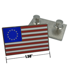 Load image into Gallery viewer, Betsy Ross 13 star vintage Cloisonne&#39; hard enamel large 1.5 inch U.S. Flag pin with double pin back P-040 - www.ChallengeCoinCreations.com