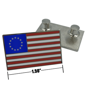 Betsy Ross 13 star vintage Cloisonne' hard enamel large 1.5 inch U.S. Flag pin with double pin back P-040 - www.ChallengeCoinCreations.com