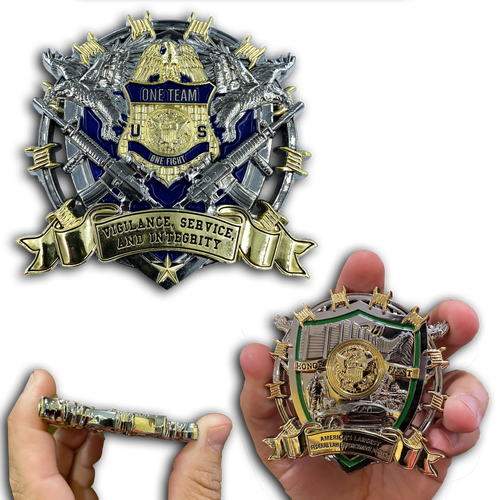 Thin Blue Line and Thin Green Line Big Medallion Police Challenge Coin CBP Border Patrol Sheriff BL17-015 - www.ChallengeCoinCreations.com