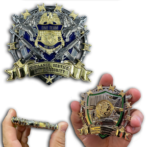 Thin Blue Line and Thin Green Line Big Medallion Police Challenge Coin CBP Border Patrol Sheriff BL17-015 - www.ChallengeCoinCreations.com