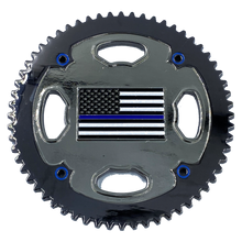 Load image into Gallery viewer, Bicycle Sprocket Thin Blue Line Flag Police Unity Tour Bike Patrol Gear Challenge Coin BB-011 - www.ChallengeCoinCreations.com