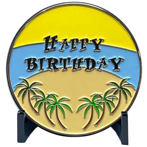 Happy Birthday Police Officer Challenge Coin Car Palm Tree Beach Gift Thin Blue Line EL11-007