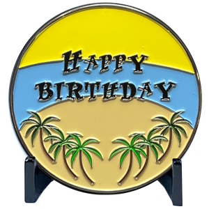 Happy Birthday Police Officer Challenge Coin Car Palm Tree Beach Gift Thin Blue Line EL11-007
