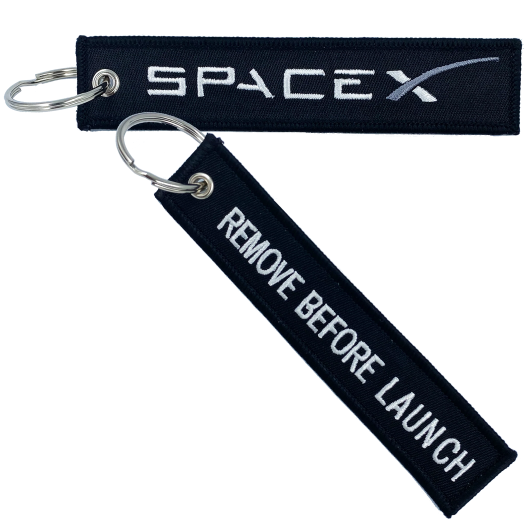 Large 5 inch Black SpaceX REMOVE BEFORE LAUNCH Luggage Tag zipper pull keychain Space X CL4-06 LKC-91