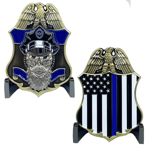 Thin Blue Line Police Challenge Coin Beard Gang Skull Back the Blue cbp tsa dea atf LAPD NYPD CPD J-003 - www.ChallengeCoinCreations.com
