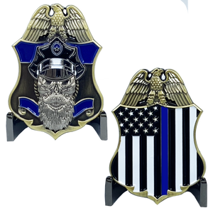 Thin Blue Line Police Challenge Coin Beard Gang Skull Back the Blue cbp tsa dea atf LAPD NYPD CPD J-003 - www.ChallengeCoinCreations.com
