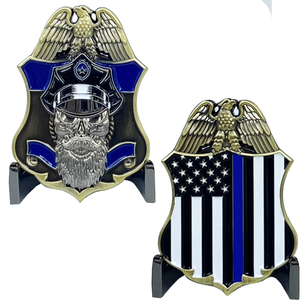 Thin Blue Line Police Challenge Coin Beard Gang Skull Back the Blue cbp tsa dea atf LAPD NYPD CPD J-003 - www.ChallengeCoinCreations.com