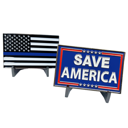 Save America Thin Blue Line American Flag Challenge Coin Police Trump MAGA DeSantis GL2-013