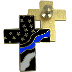 Thin Blue Line American Flag Cross USA Lapel pin Cloisonné Police Sheriff cbp atf NYPD LAPD Chicago police P-007 - www.ChallengeCoinCreations.com