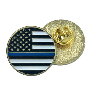 Thin Blue Line pin police law enforcement american flag (round) P-008 - www.ChallengeCoinCreations.com