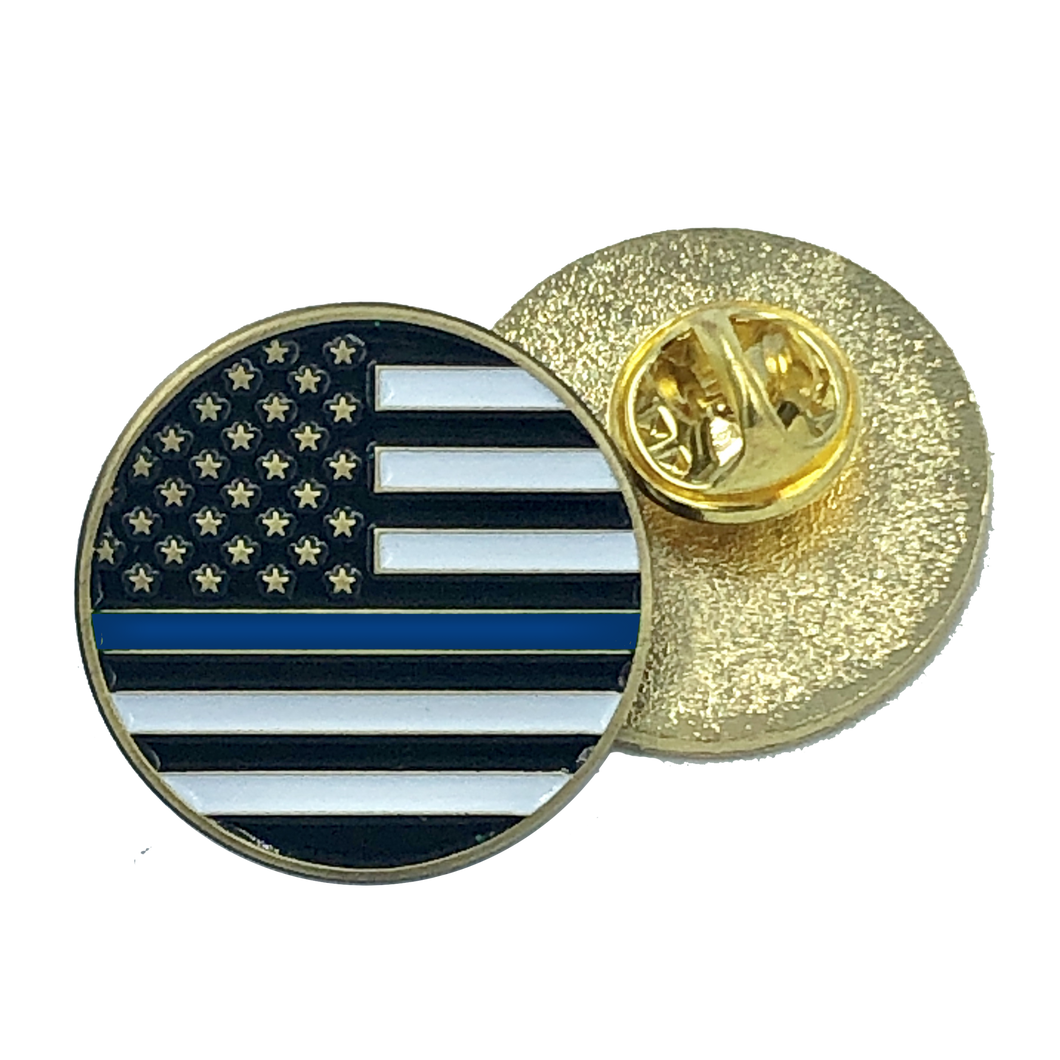 Thin Blue Line pin police law enforcement american flag (round) P-008 - www.ChallengeCoinCreations.com