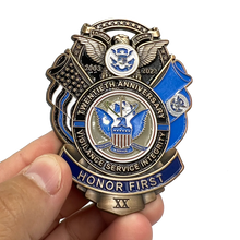 Load image into Gallery viewer, Large 3 inch 20th Anniversary CBP CBP Officer Field Ops Commemorative Honor First Thin Blue Line Pin not a Challenge Coin CL3-07
