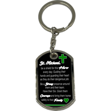 Load image into Gallery viewer, Border Patrol Agent or Sheriff Deputy Prayer Saint Michael Protect Us Matthew 14:30 Challenge Coin Dog Tag Keychain Thin Green Line GL5-006 KCDT-13