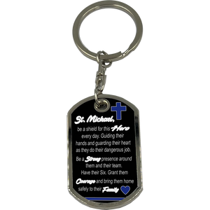 Police Officer Prayer Saint Michael Protect Us Matthew 14:30 Challenge Coin Dog Tag Keychain Thin Blue Line GL5-005 KCDT-12B