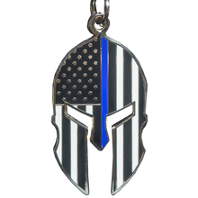 Load image into Gallery viewer, Gladiator Police Thin Blue Line Flag Spartan Helmet Keychain LAPD NYPD FBI ATF CBP GHKB-1A KC-038