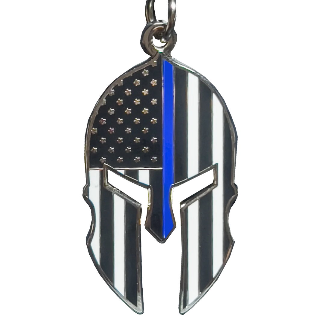 Gladiator Police Thin Blue Line Flag Spartan Helmet Keychain LAPD NYPD FBI ATF CBP GHKB-1A KC-038