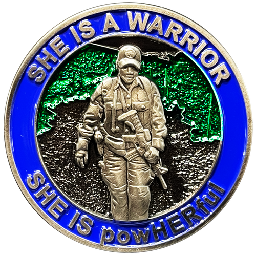 She is a powHERful Warrior thin blue line Police Border Patrol CBP Military Tactical Female Challenge Coin Agent Officer CBP ATF BL6-006 - www.ChallengeCoinCreations.com