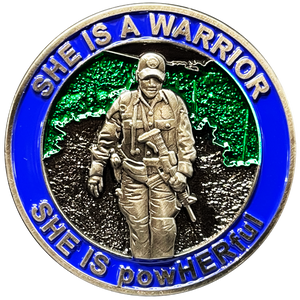 She is a powHERful Warrior thin blue line Police Border Patrol CBP Military Tactical Female Challenge Coin Agent Officer CBP ATF BL6-006 - www.ChallengeCoinCreations.com