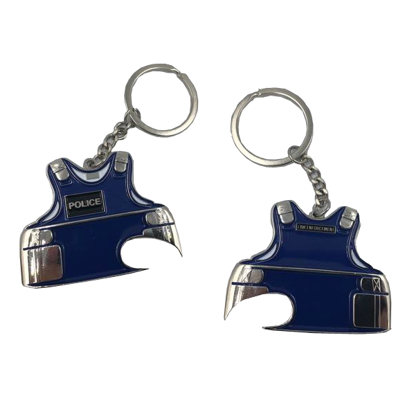 Body Armor Bottle Opener Challenge Coin with keychain attachment POLICE LAW ENFORCEMENT E-015 - www.ChallengeCoinCreations.com
