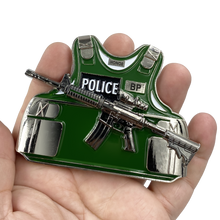 Load image into Gallery viewer, Border Patrol Agent BPA M4 Body Armor 3D self standing Challenge Coin CBP Honor First BP Thin Green Line DL1-03 - www.ChallengeCoinCreations.com