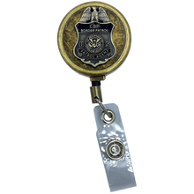 Load image into Gallery viewer, Border Patrol Antique Bronze Plated Metal ID Reel retractable Card Holder CBP Border Patrol Agent bpa DL10-10 ID-006 - www.ChallengeCoinCreations.com