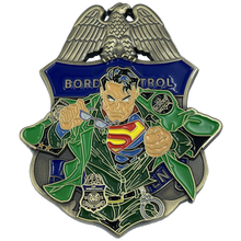 Load image into Gallery viewer, CBP Border Patrol Agent Superman BPA Thin Green Line Challenge Coin Man of Steel MM-006 - www.ChallengeCoinCreations.com