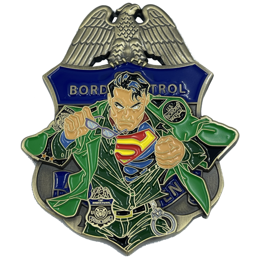 CBP Border Patrol Agent Superman BPA Thin Green Line Challenge Coin Man of Steel MM-006 - www.ChallengeCoinCreations.com