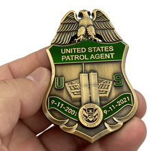 Load image into Gallery viewer, U.S. Border Patrol CBP BPA Agent September 11th 9/11 Commemorative 20th Anniversary Memorial Shield Honor First CL12-07 - www.ChallengeCoinCreations.com